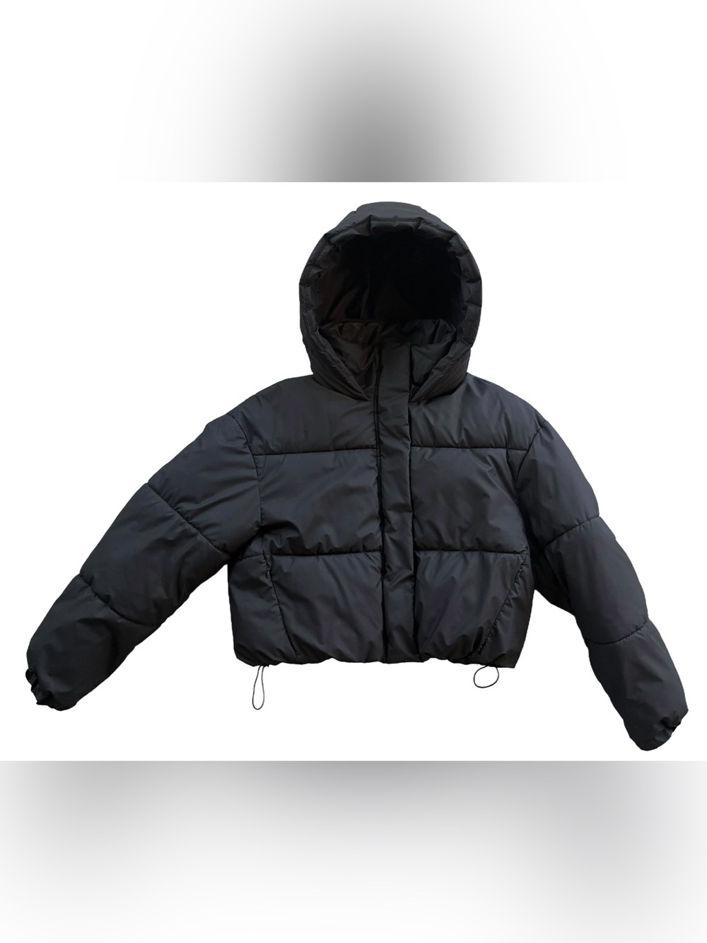 Zara Black Cropped Hooded Puffer Jacket | Women’s Size Small